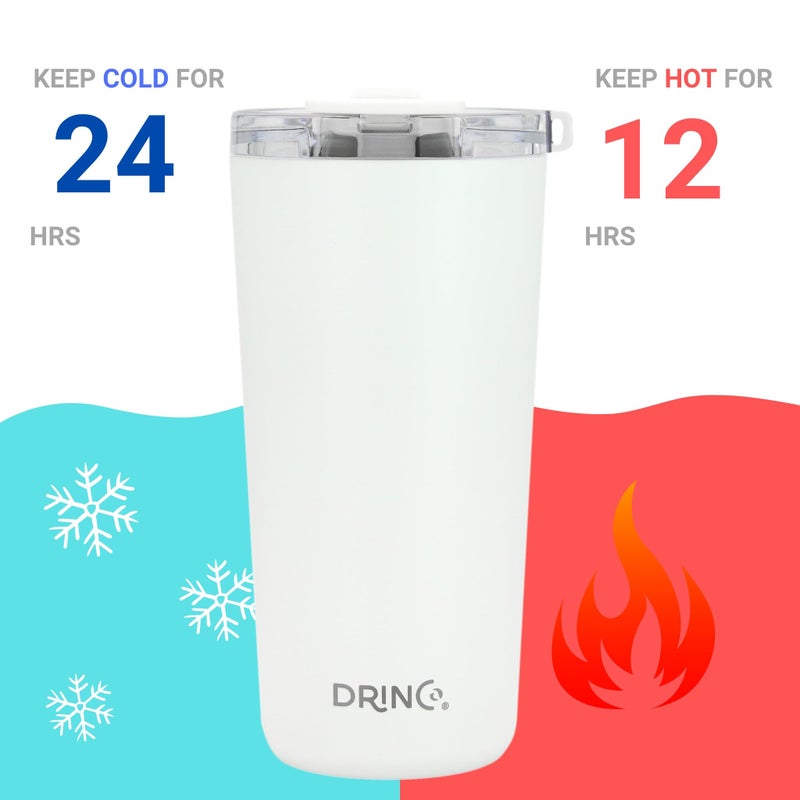 Drinco - 20 oz Stainless Steel Tumbler | Double Walled Vacuum Insulated Mug With Lid, 2 Straws, For Hot & Cold Drinks (20oz Artic White, 20oz) - Image 4